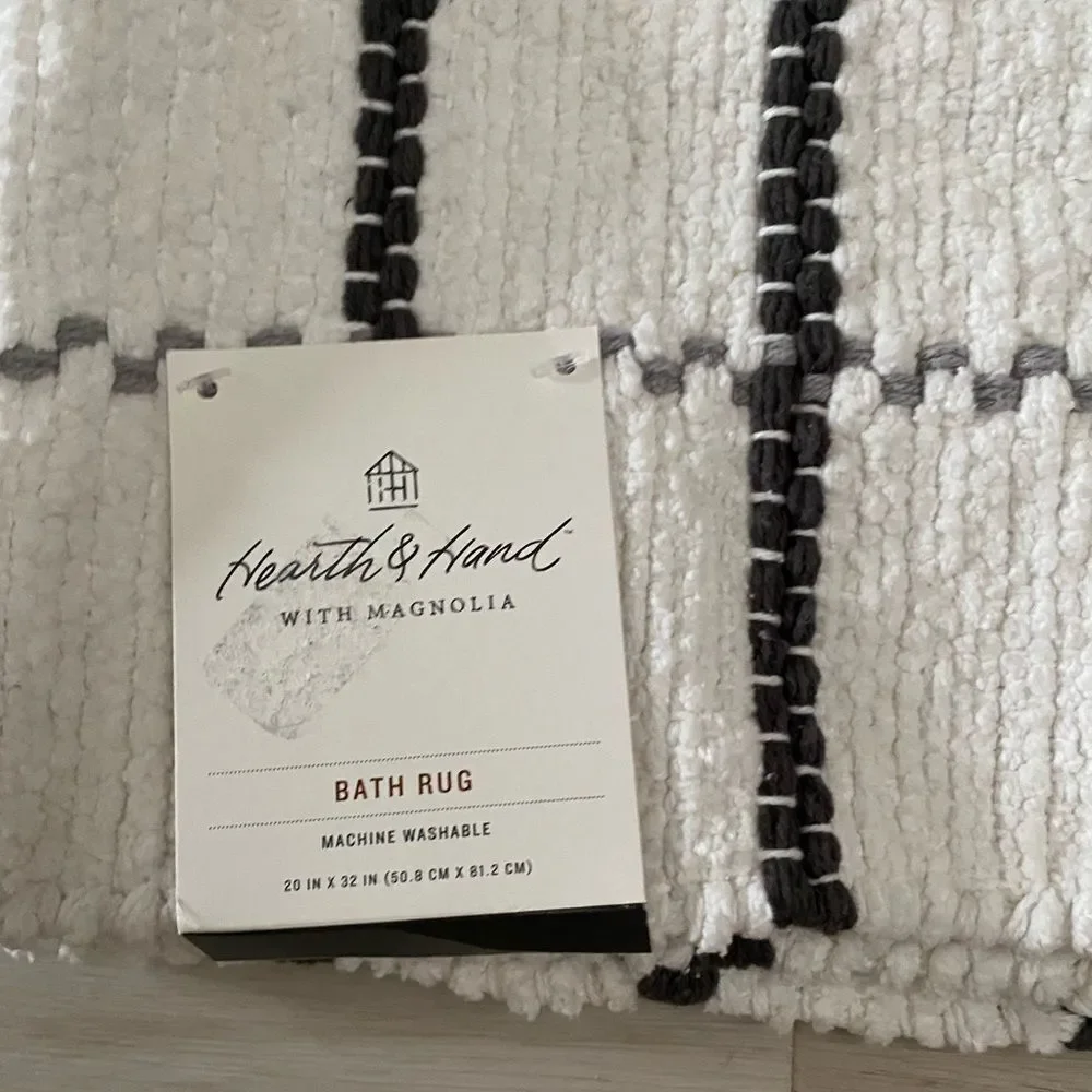 Hearth & Hand Woven 20x32” Grey and White Striped Bath Mat